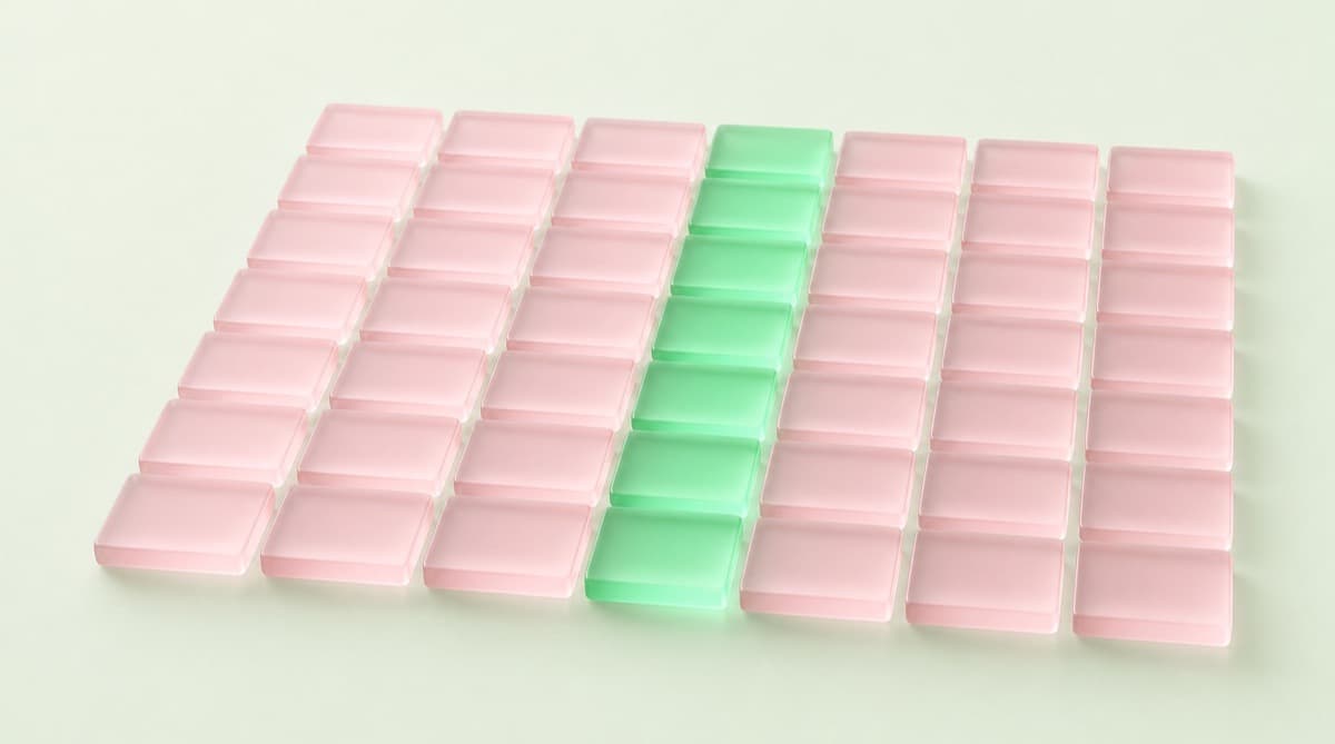 Rows of glowing numeric tables receding into darkness with one column highlighted in green, representing payment math made visible