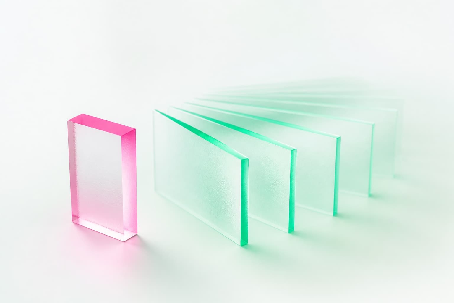 Frosted-glass fan of flexible credit lanes beside one solid weekly ACH advance block — Fora-style menu versus Quickie’s focused working-capital lane