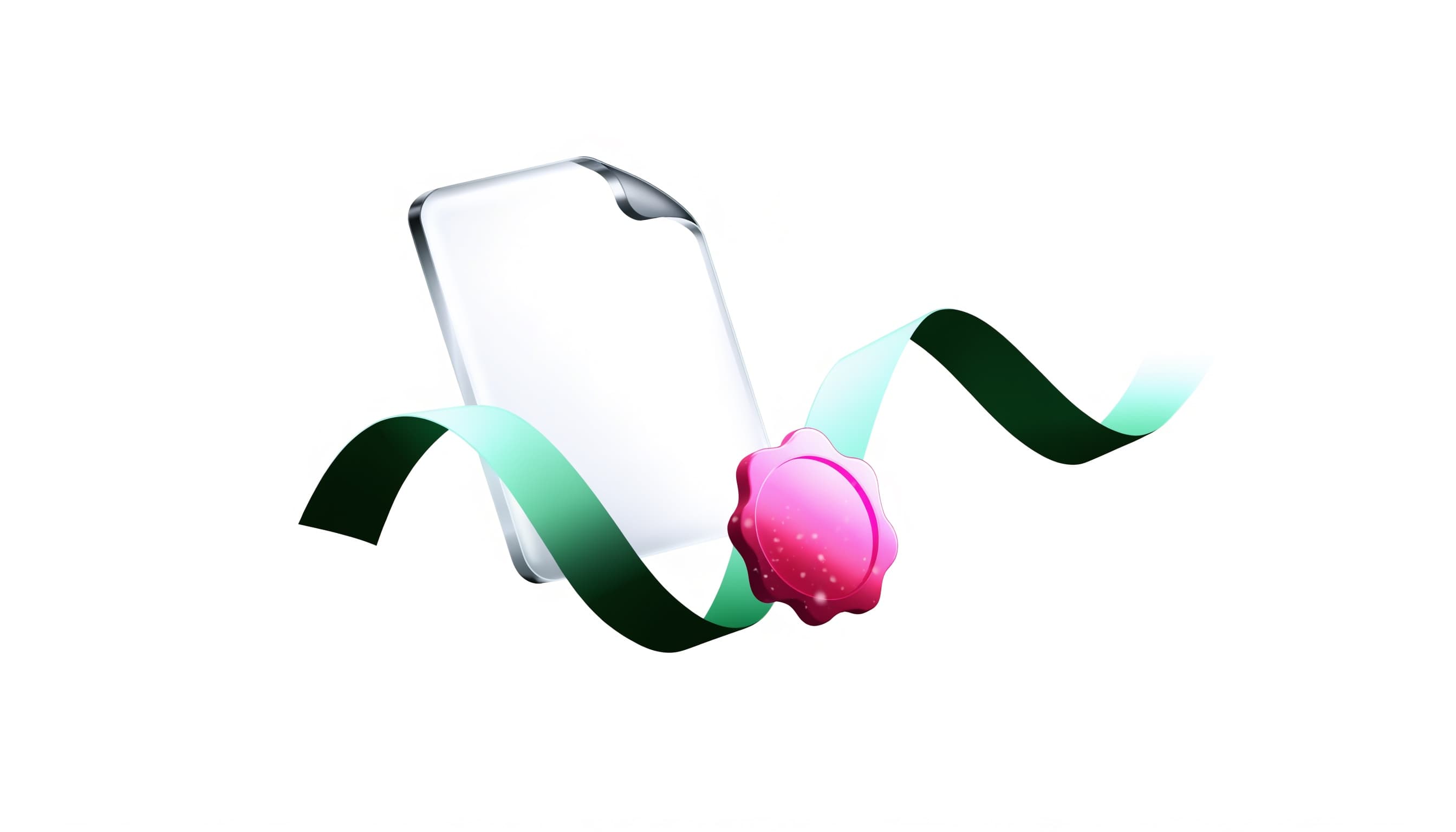 frosted-glass credit report dissolving into an emerald ribbon on mint-cream, no text