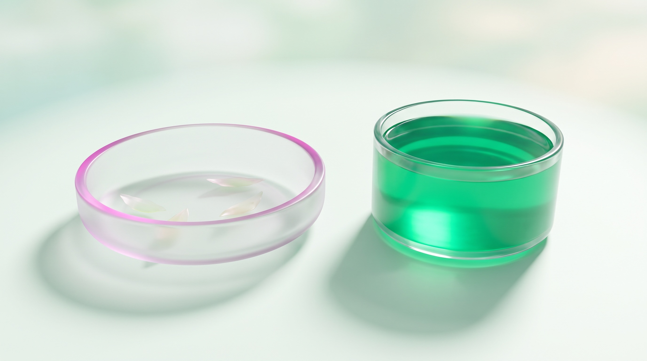 An almost-empty glass dish beside a deeper vessel — cash cover versus a thin account