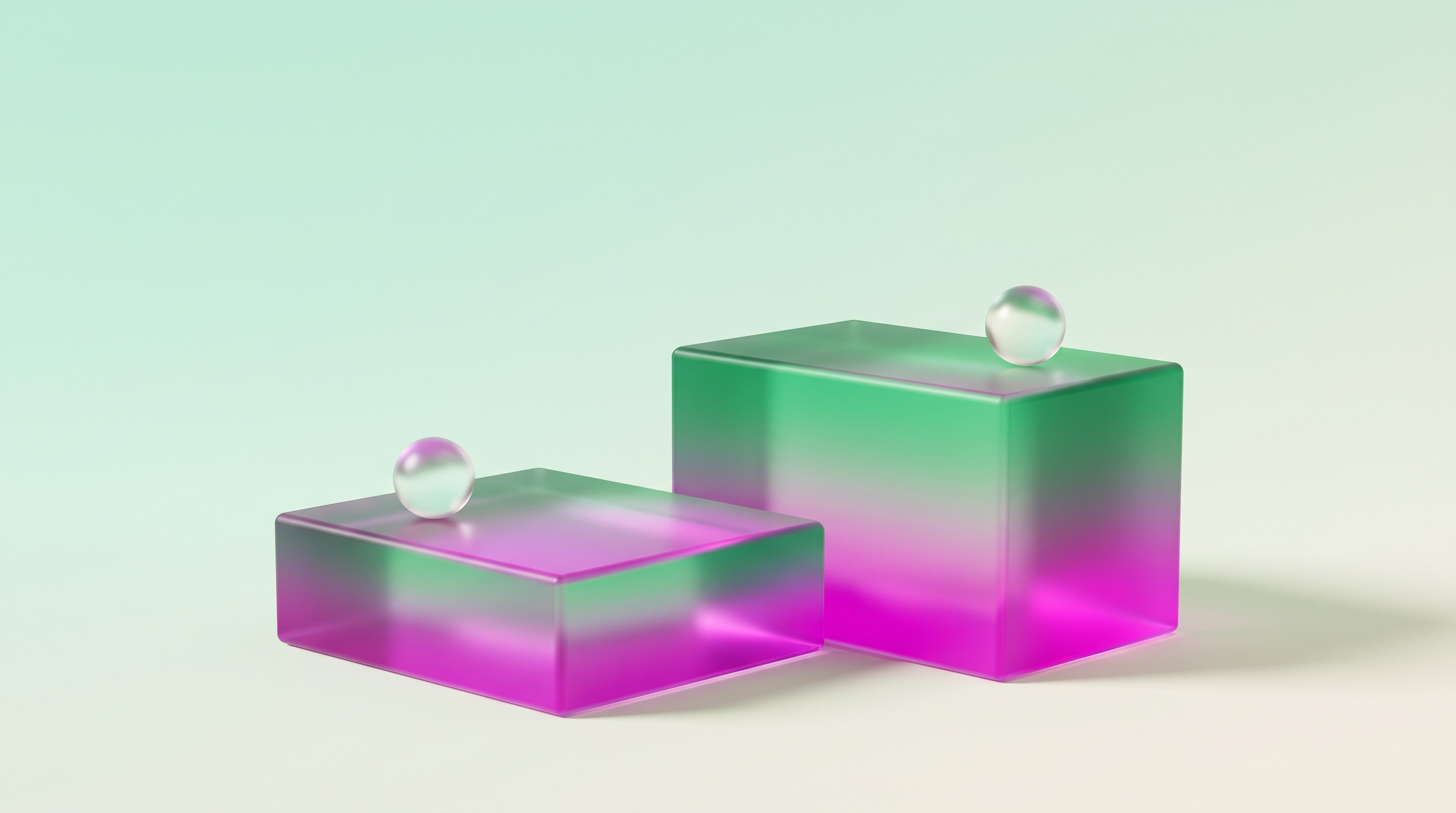Two frosted-glass steps at different heights, each with a glass sphere on top: two different qualifying bars