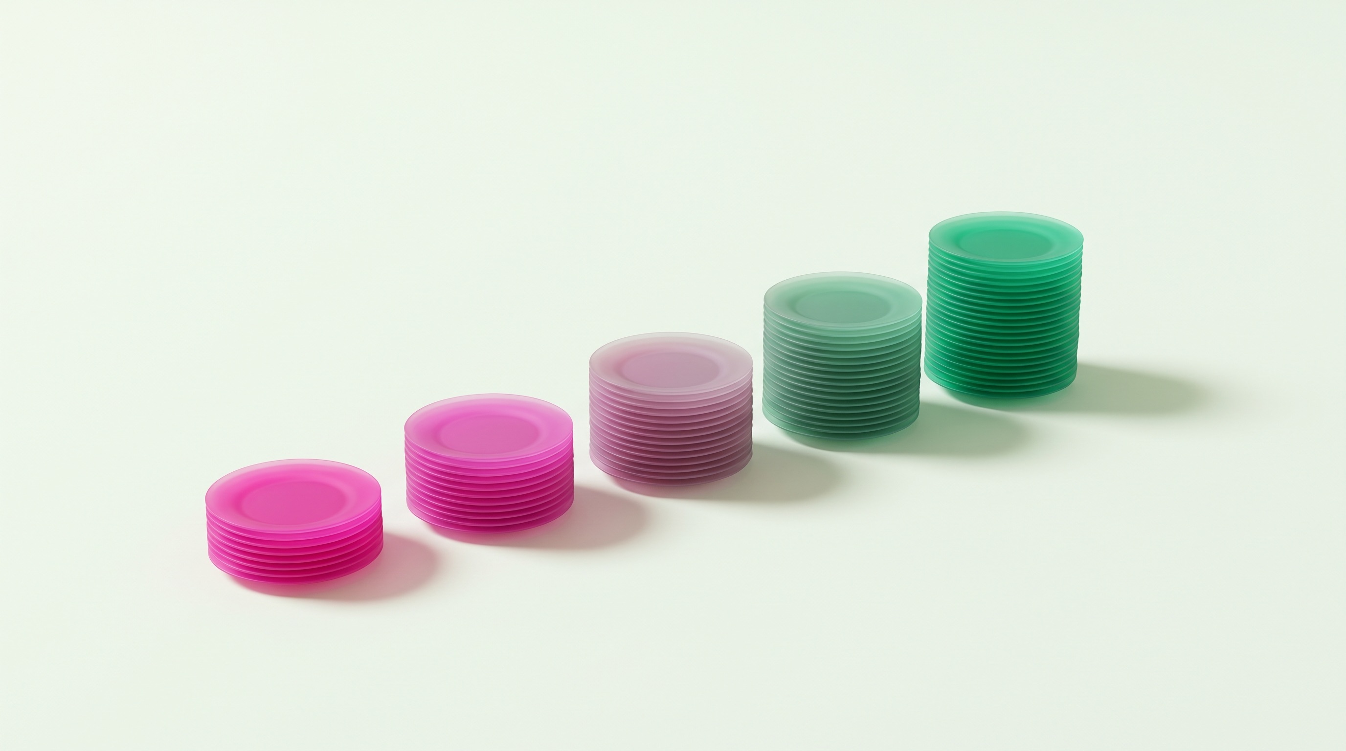 Frosted-glass plates stacked into rising towers — restaurant funding options from small to large