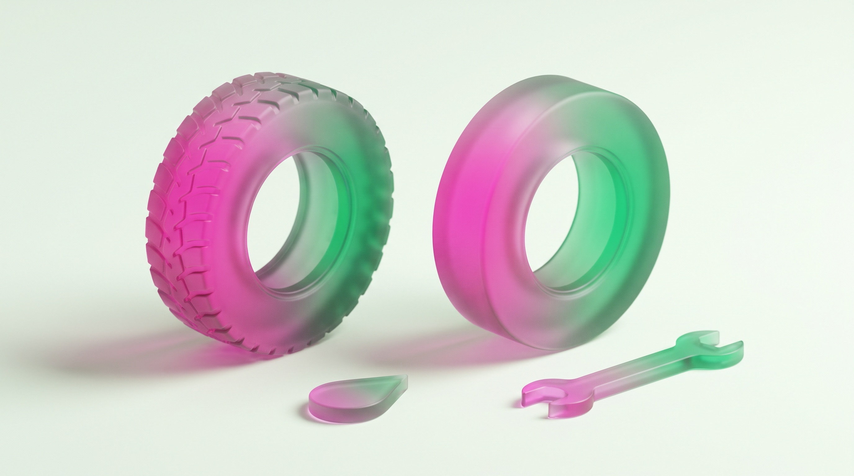 A frosted-glass truck tire, fuel drop, and wrench — the costs factoring does not cover